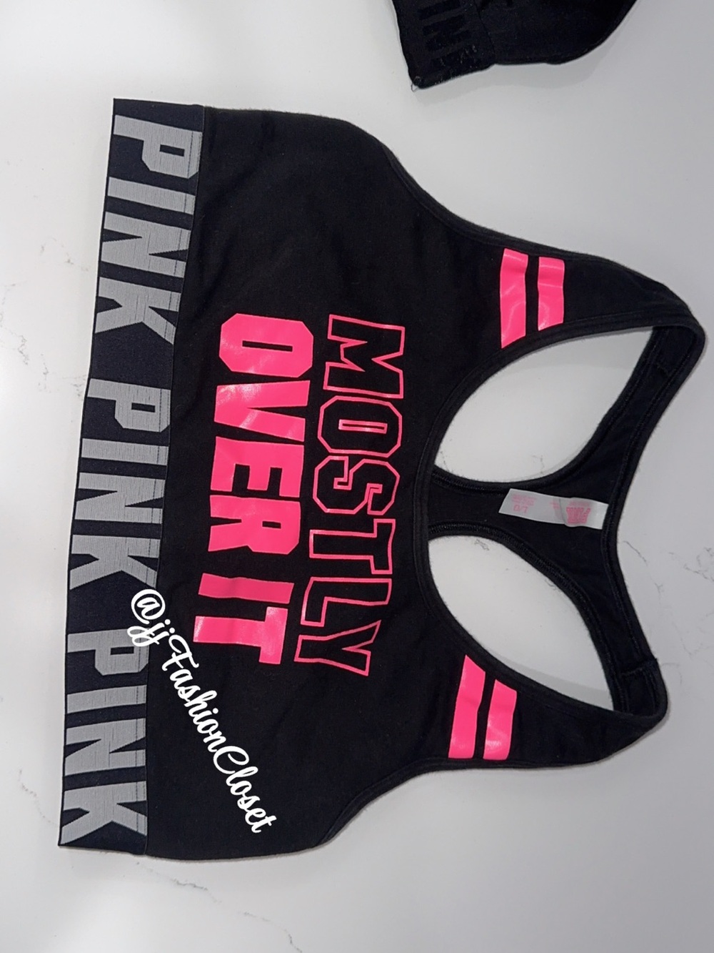 PINK Victoria's Secret Black  Tops with Bright Pink Logo Accents - Picture 3 of 6